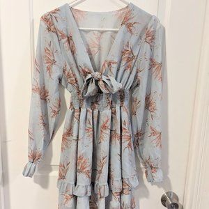 Women's Size XL Blue Floral Print Mini Dress
